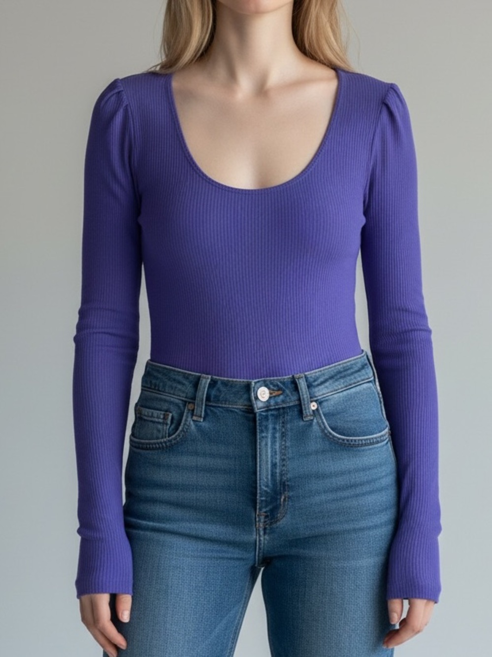Simons twik Purple Ribbed Scoop-Neck Long Sleeve Bodysuit